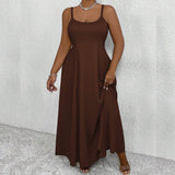 CHIC PLUS SIZE SLEEVELESS WAIST TIED LONG DRESS_CWDMD6050