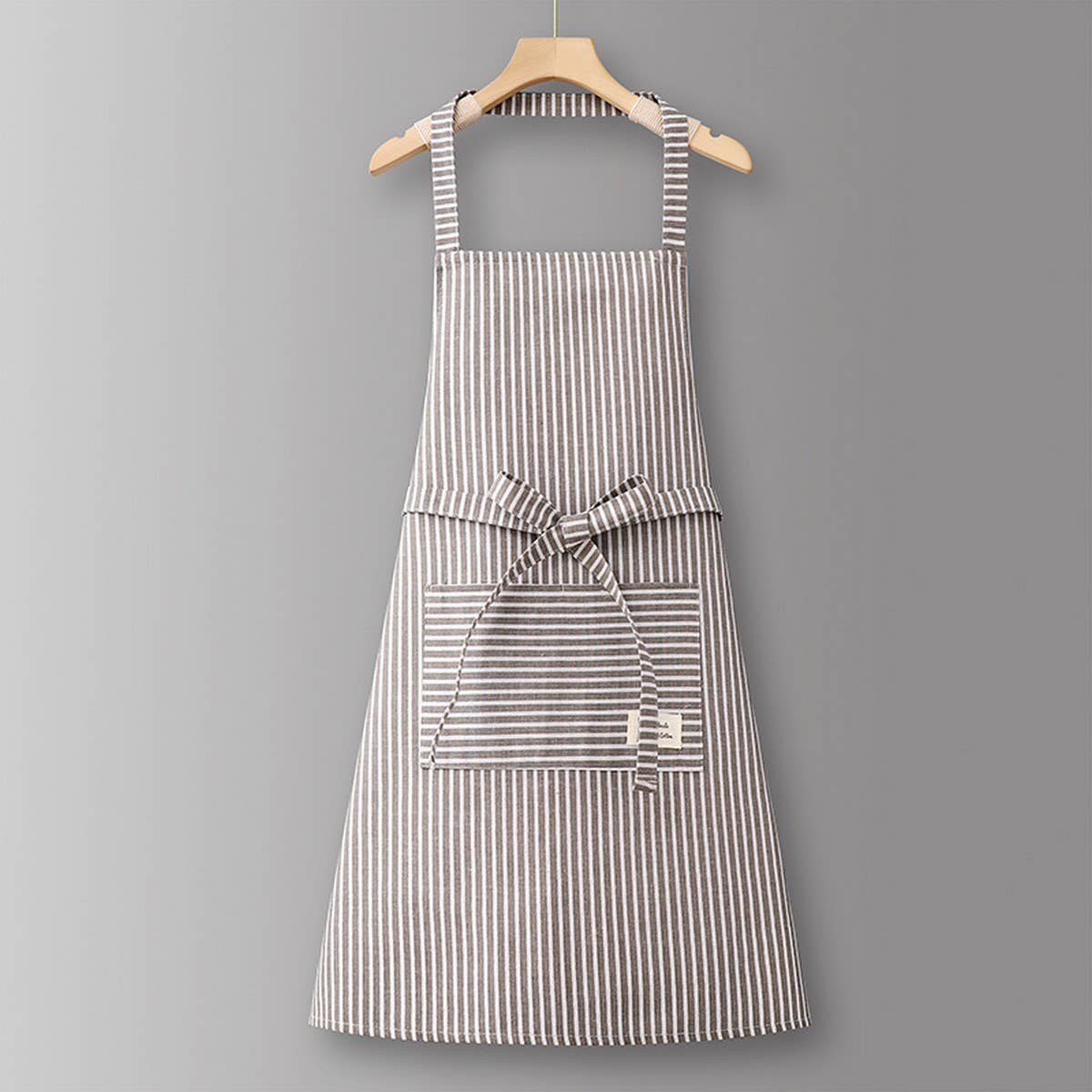Cotton Striped Grid Kitchen Apron With Pocket_Cwmm10095