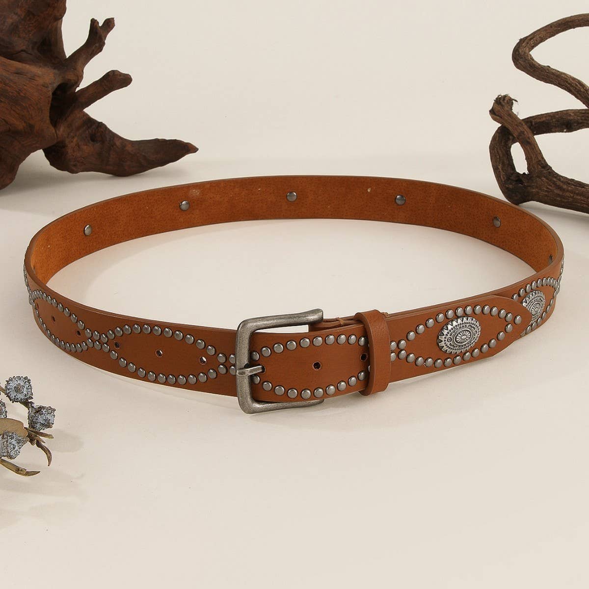 COWBOY STYLE BEADED RETRO PUNK STYLE RIVET BELT_CWMM3953