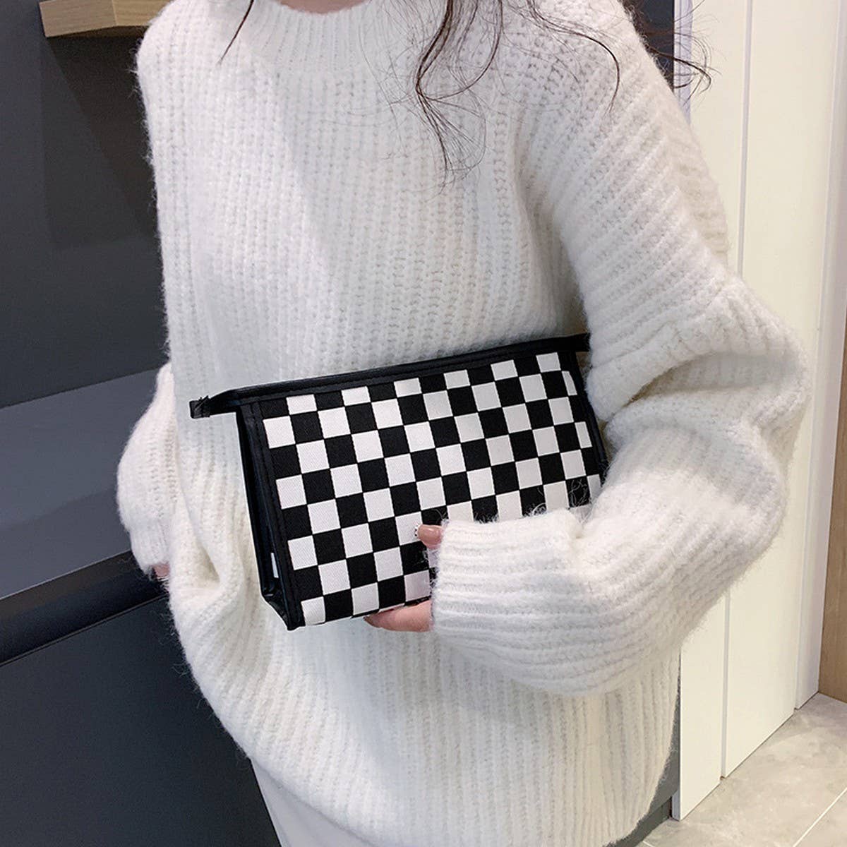 New Lattice Flat Large Capacity Cosmetic Bag_Cwab4480