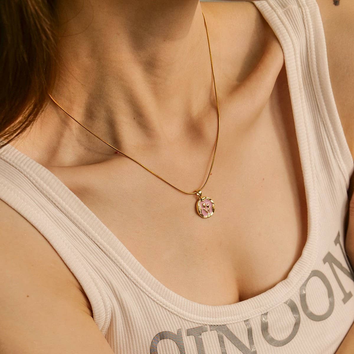 FRENCH RETRO LOVE FLOWER CLAVICLE CHAIN_CWAJE1444