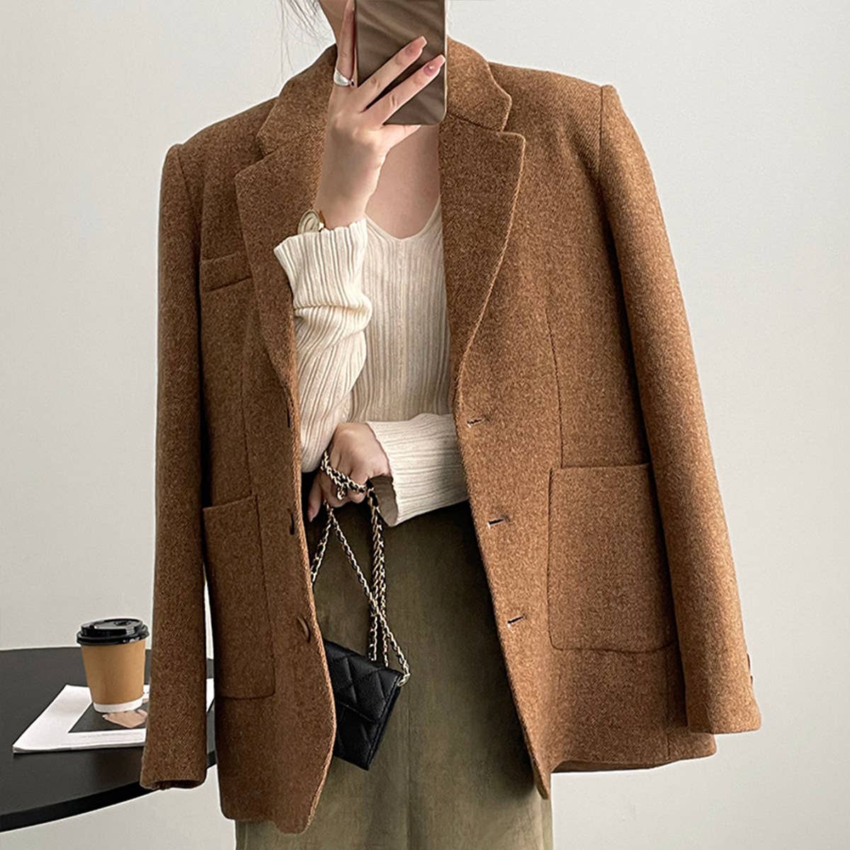 Wool Suit Style Single Breasted Coat