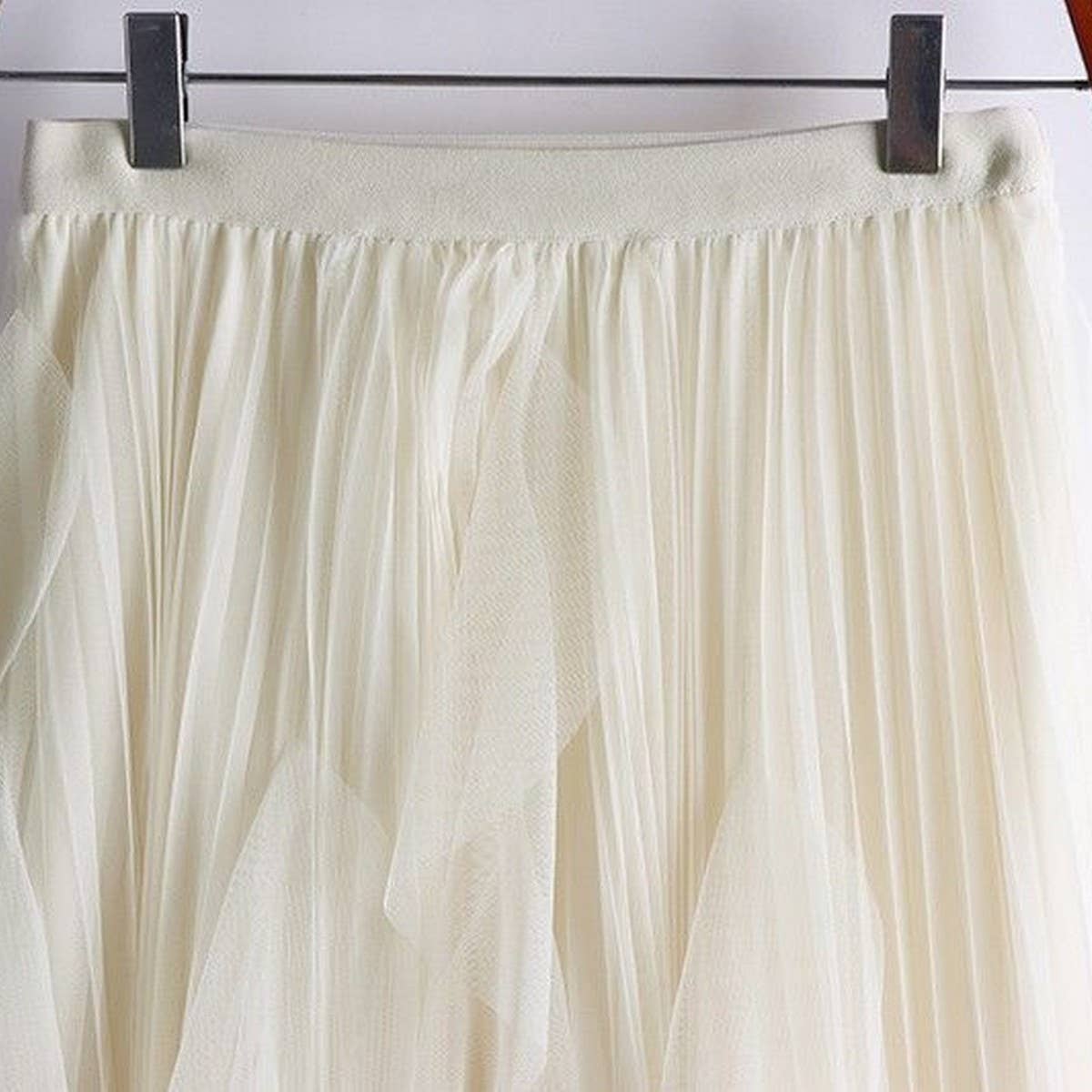 Tulle Skirt Mid-Length High Waist Pleated Skirt_Cwbls0397
