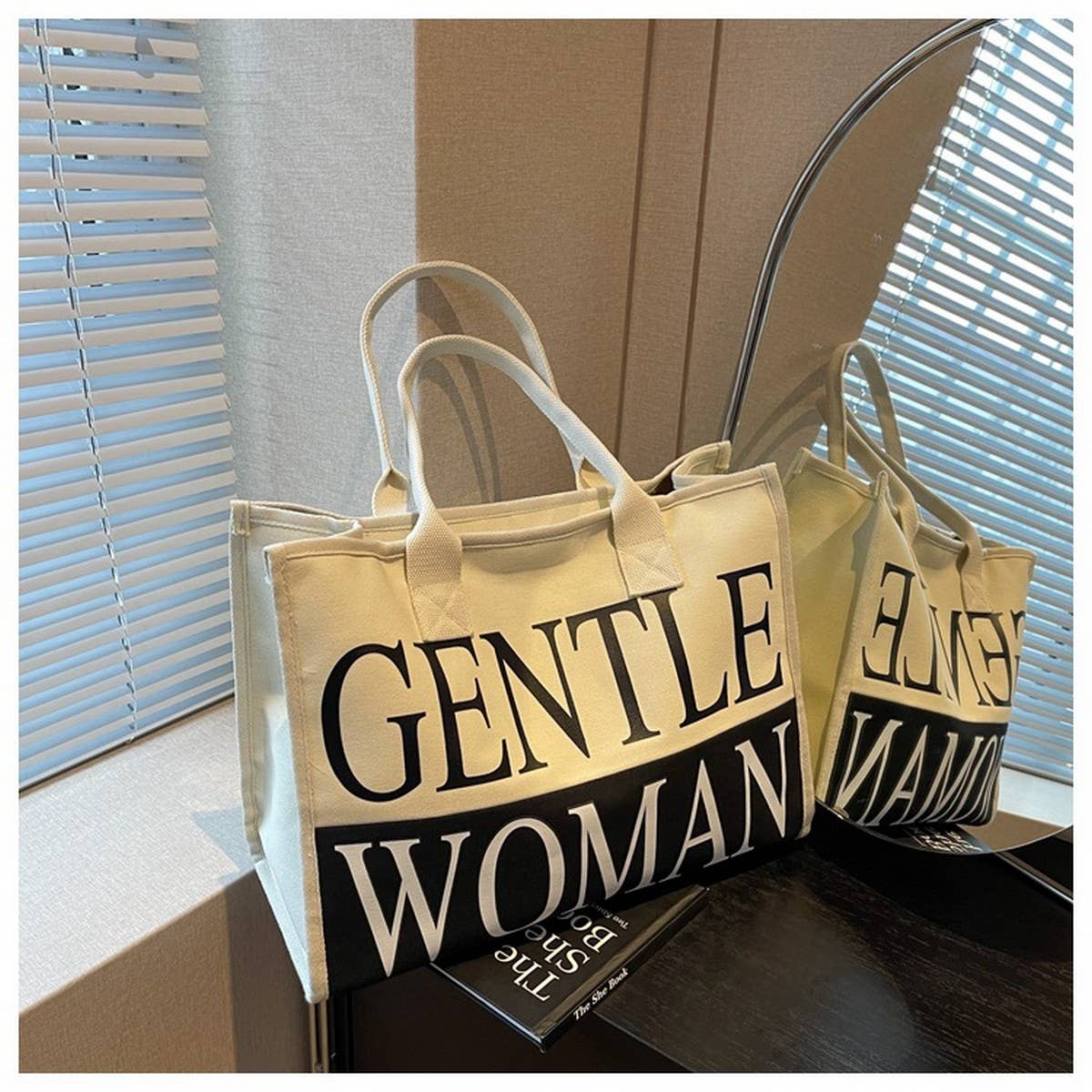 NEW LETTER PRINT TOTE CANVAS SHOULDER BAG_CWAB2679