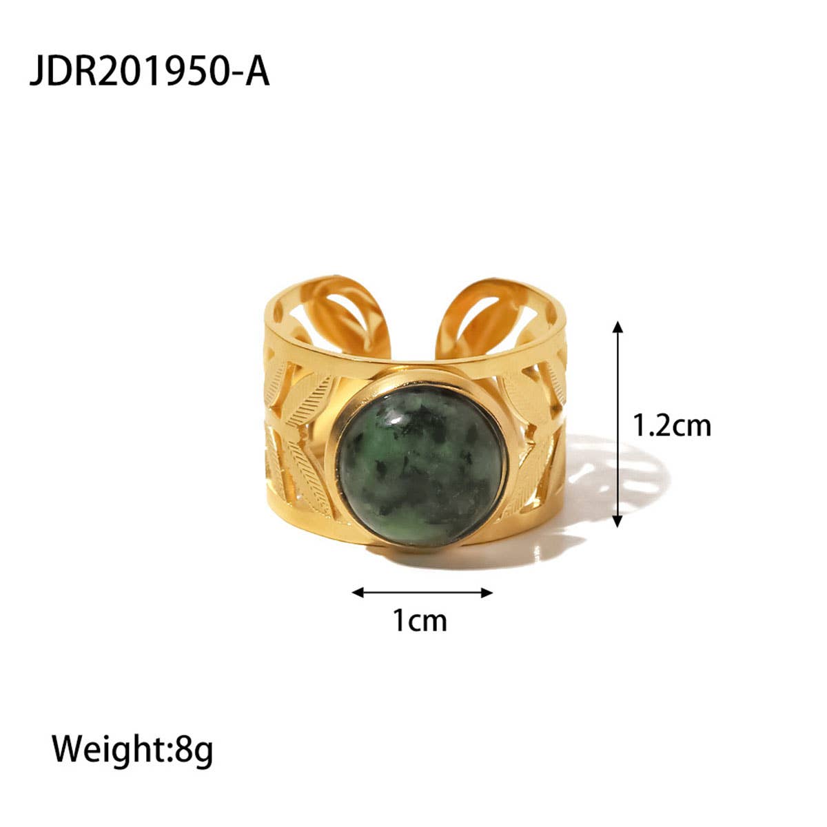 GOLD STAINLESS STEEL INLAID NATURAL STONE RINGS_CWAJE0611