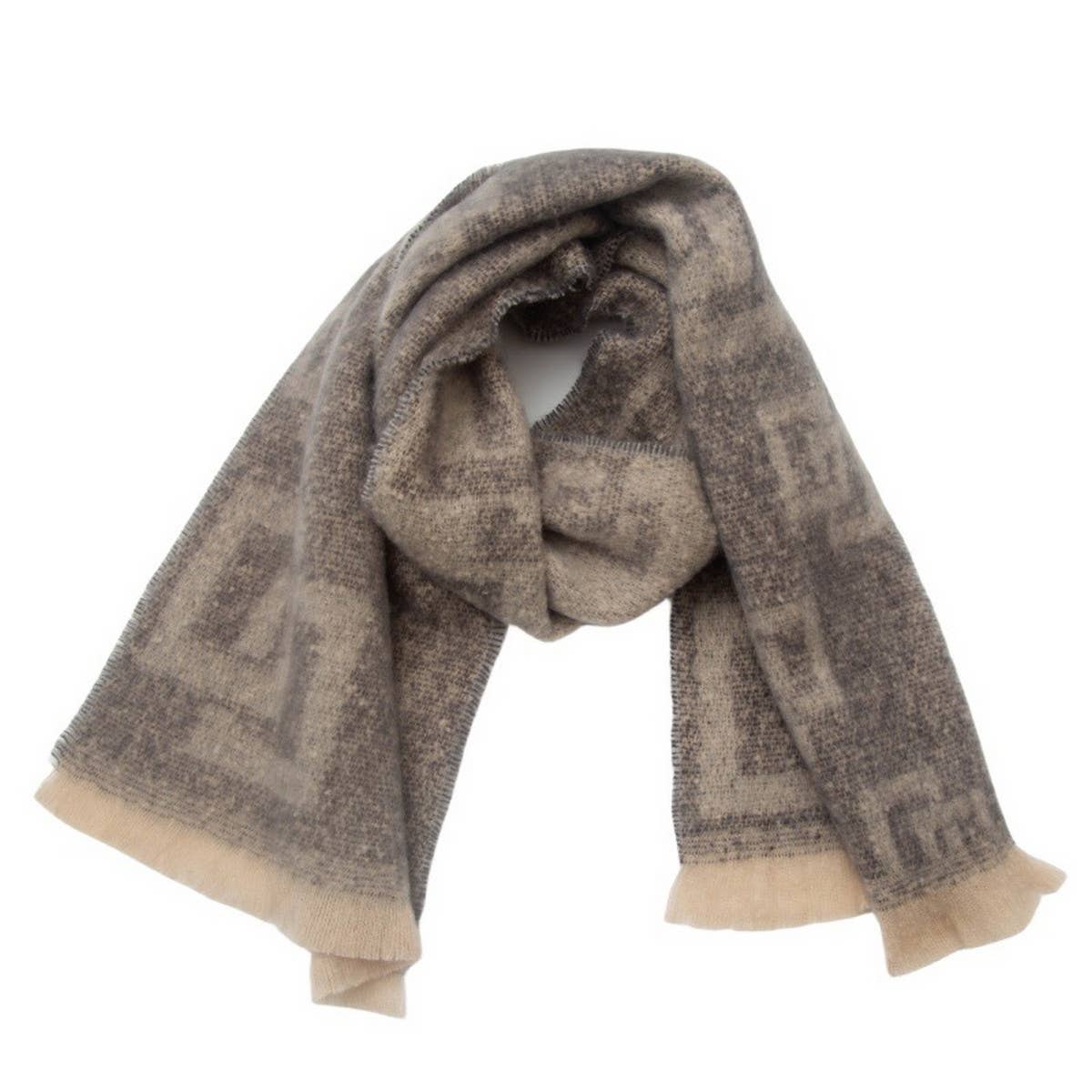 GREEK KEY JACQUARD SCARF FRINGE WINTER WRAP_CWASC0868