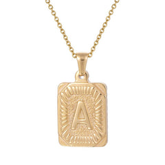 Cwaje1937_Square Stainless Steel Letter Fashion Necklace