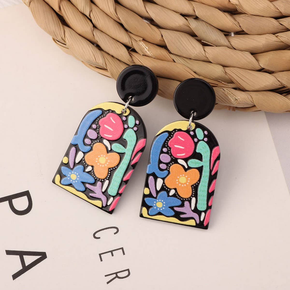 SWEET GIRL COLORFUL FLOWER ACRYLIC EARRINGS_CWAJE3993