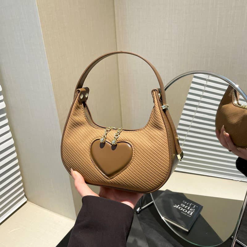 Solid-Color Simple Heart-Shaped Underarm Bag
