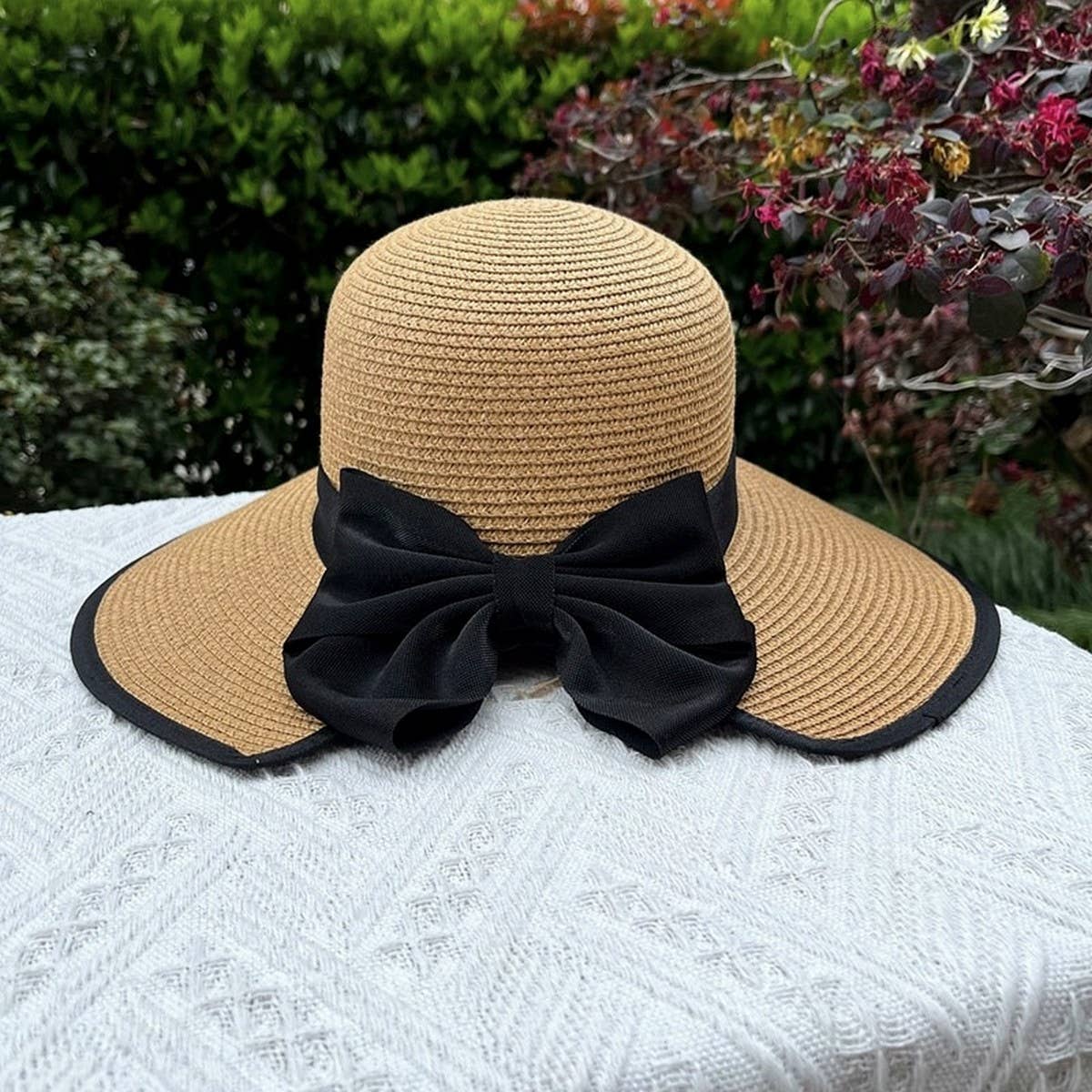 SUMMER VACATION WIDE BRIM BOW STRAW HAT_CWAH3406