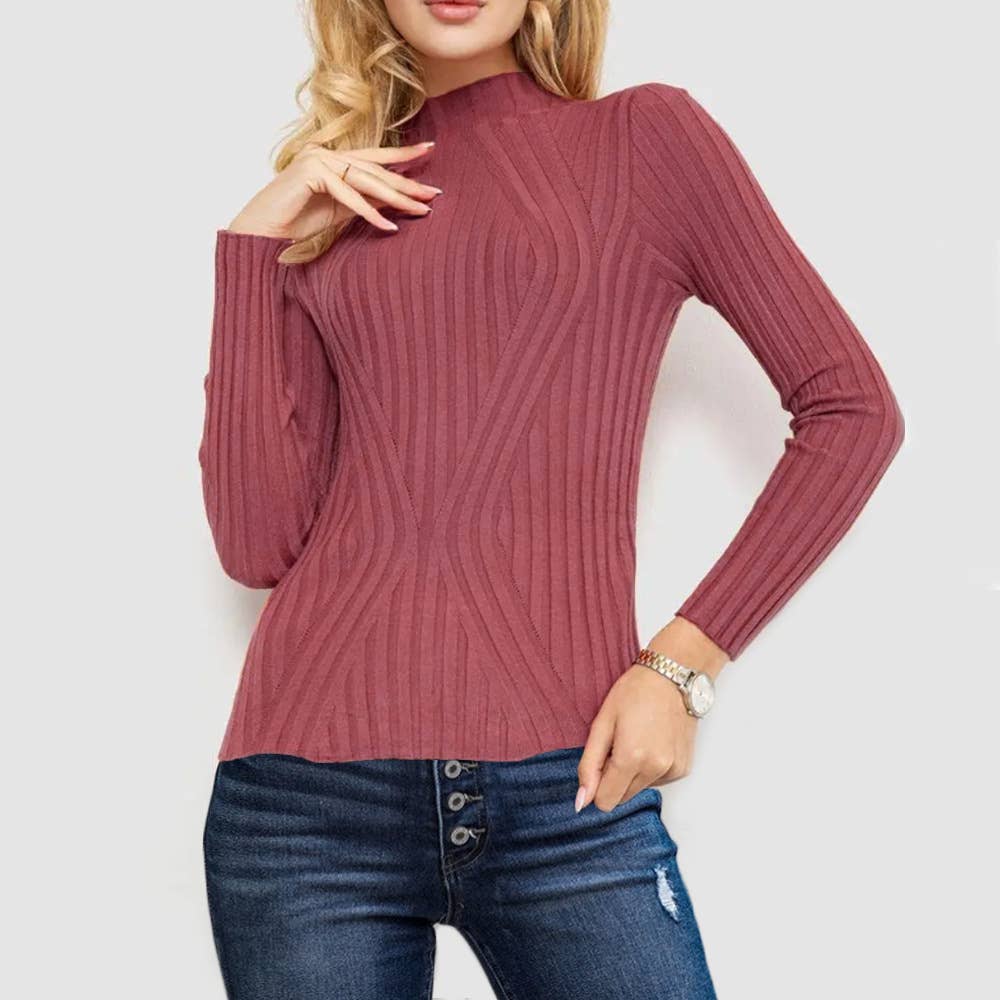 Wide-Striped Solid-Color Long-Sleeved Top