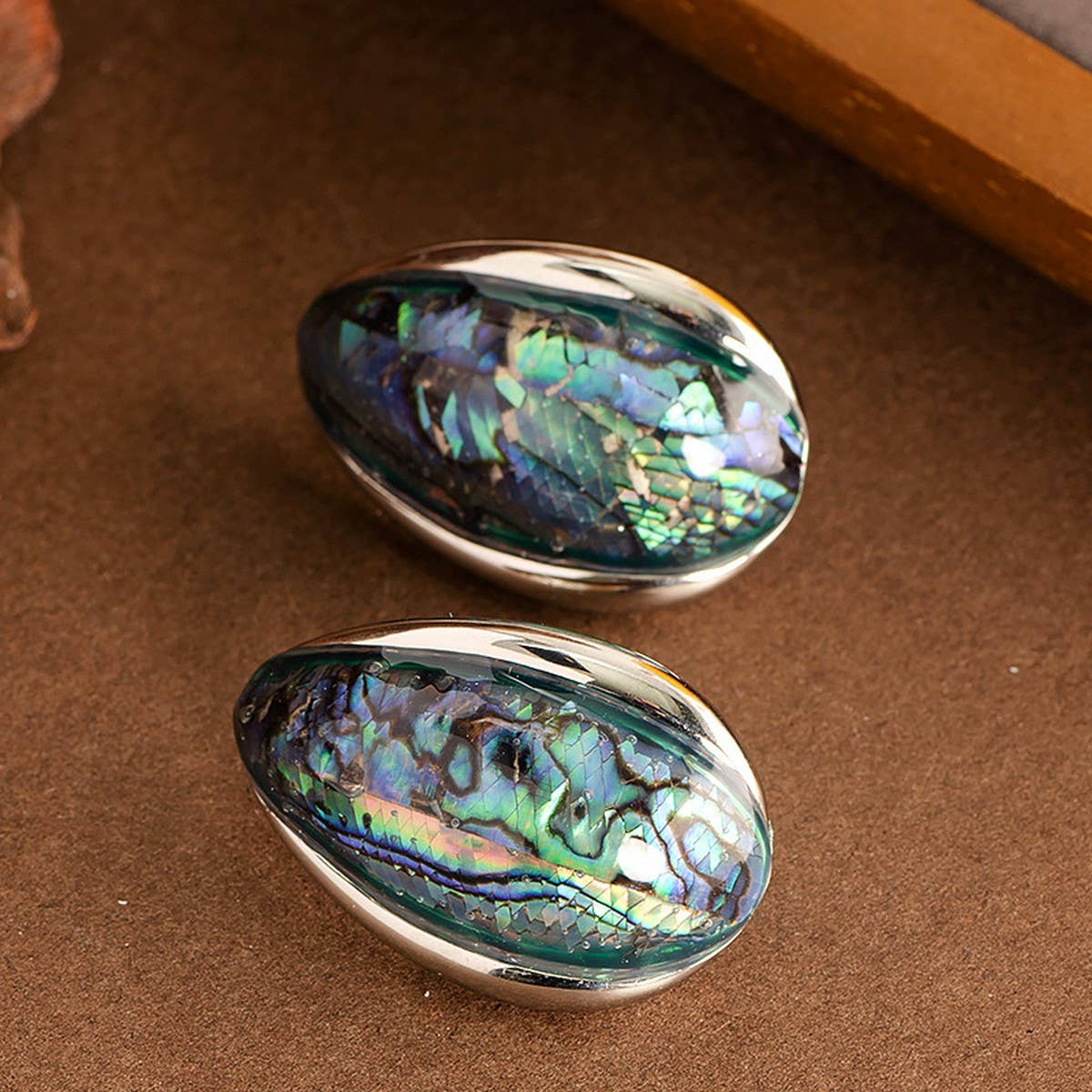 COLORFUL NATURAL ABALONE SILVER NEEDLE EARRINGS_CWMM4294