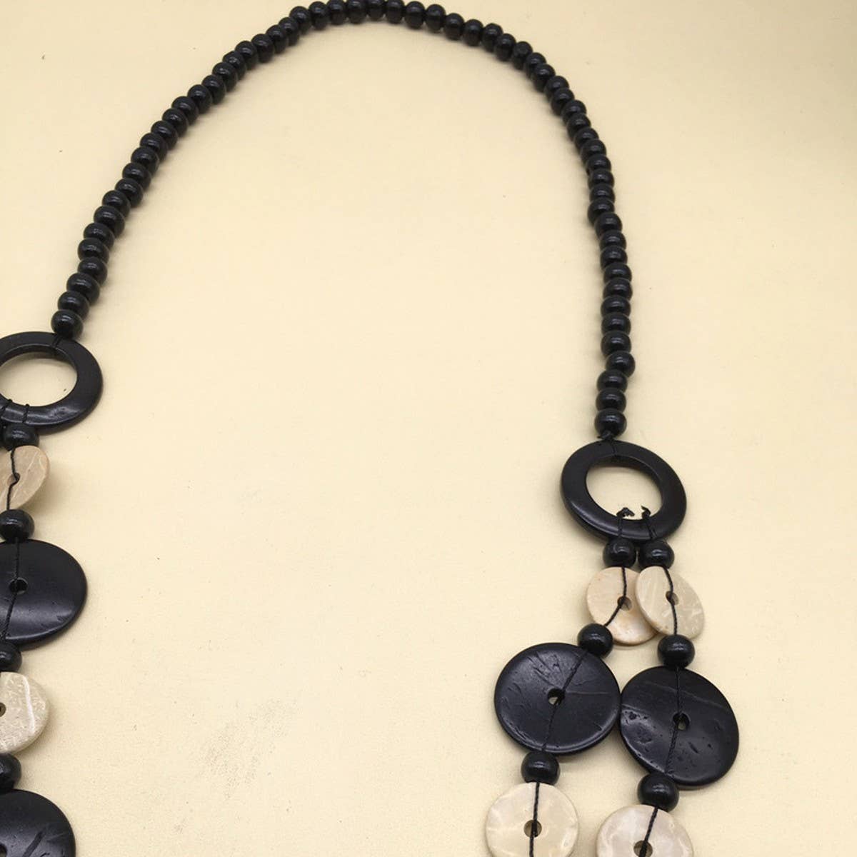 BOHEMIAN DOUBLE COCONUT WOOD BEAD NECKLACE_CWMM4922