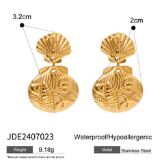 DESIGN RELIEF 18K GOLD SHELL STARFISH EARRINGS_CWASC1664