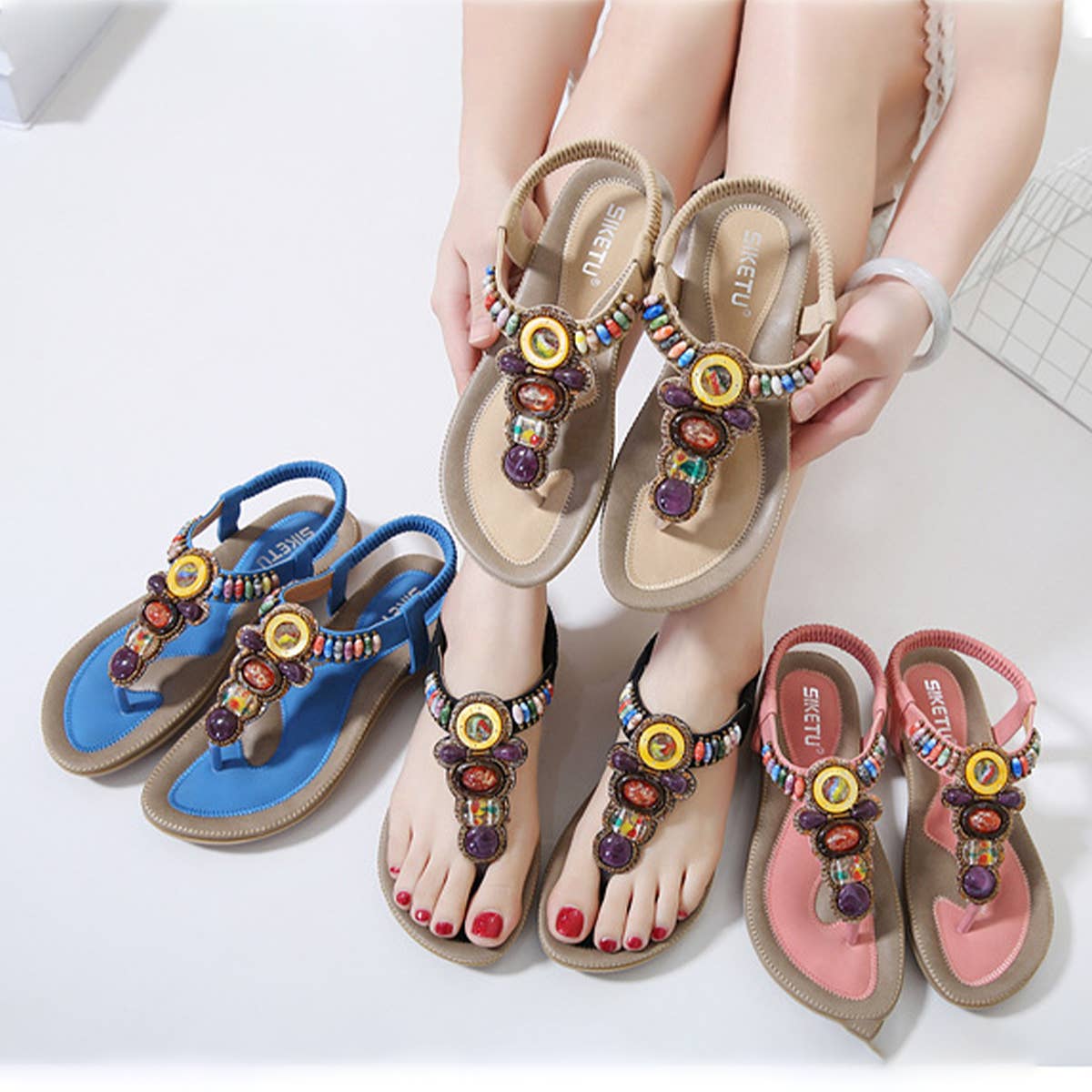 BOHEMIAN RETRO BEADED FLIPF FLOPS SANDALS_CWSHS0487