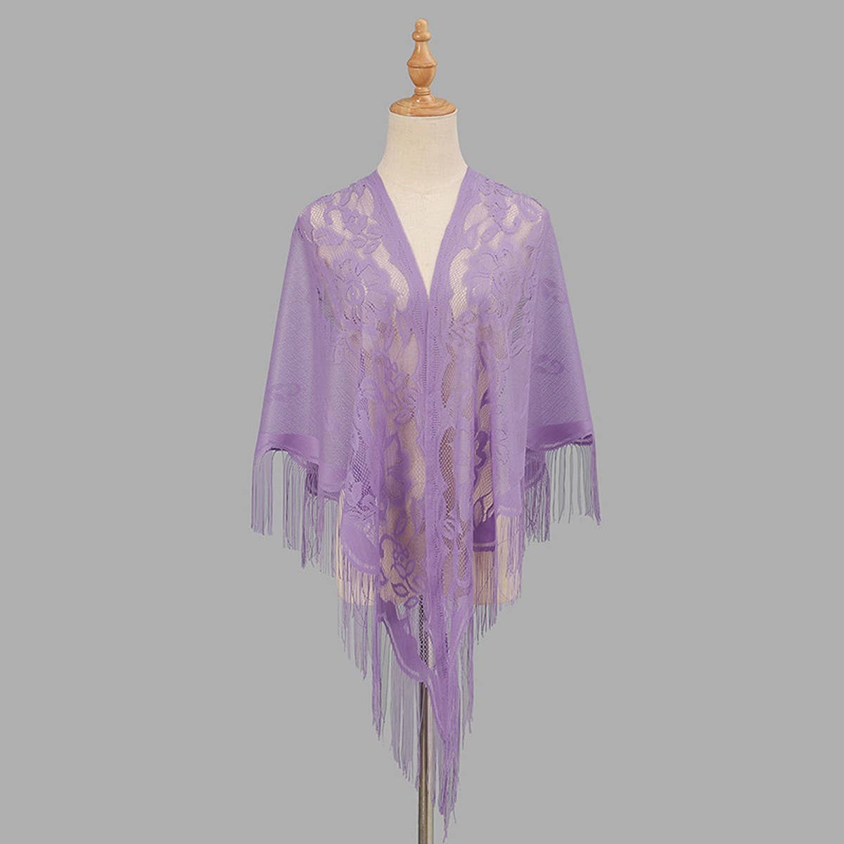 BREATHABLE TASSEL TRIANGLE SCARF HOLLOW KNIT WRAP_CWMM1993