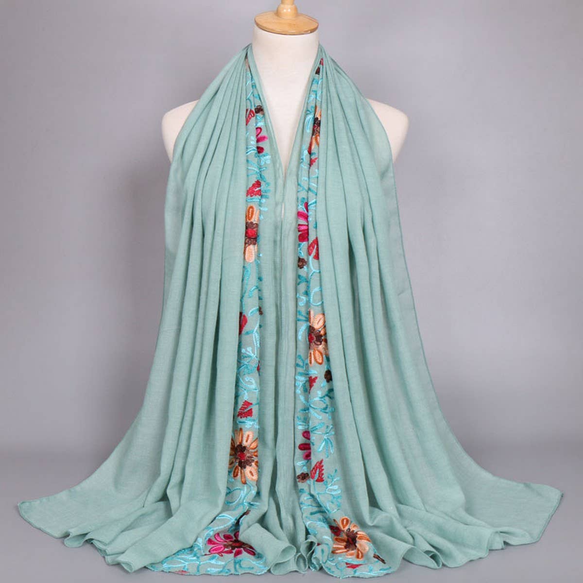 Embroidered Cotton Scarf Long Veil Shawl_Cwmm2002