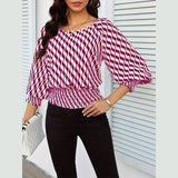 Waist-In Color Contrast Printed Long Sleevet-Shirt