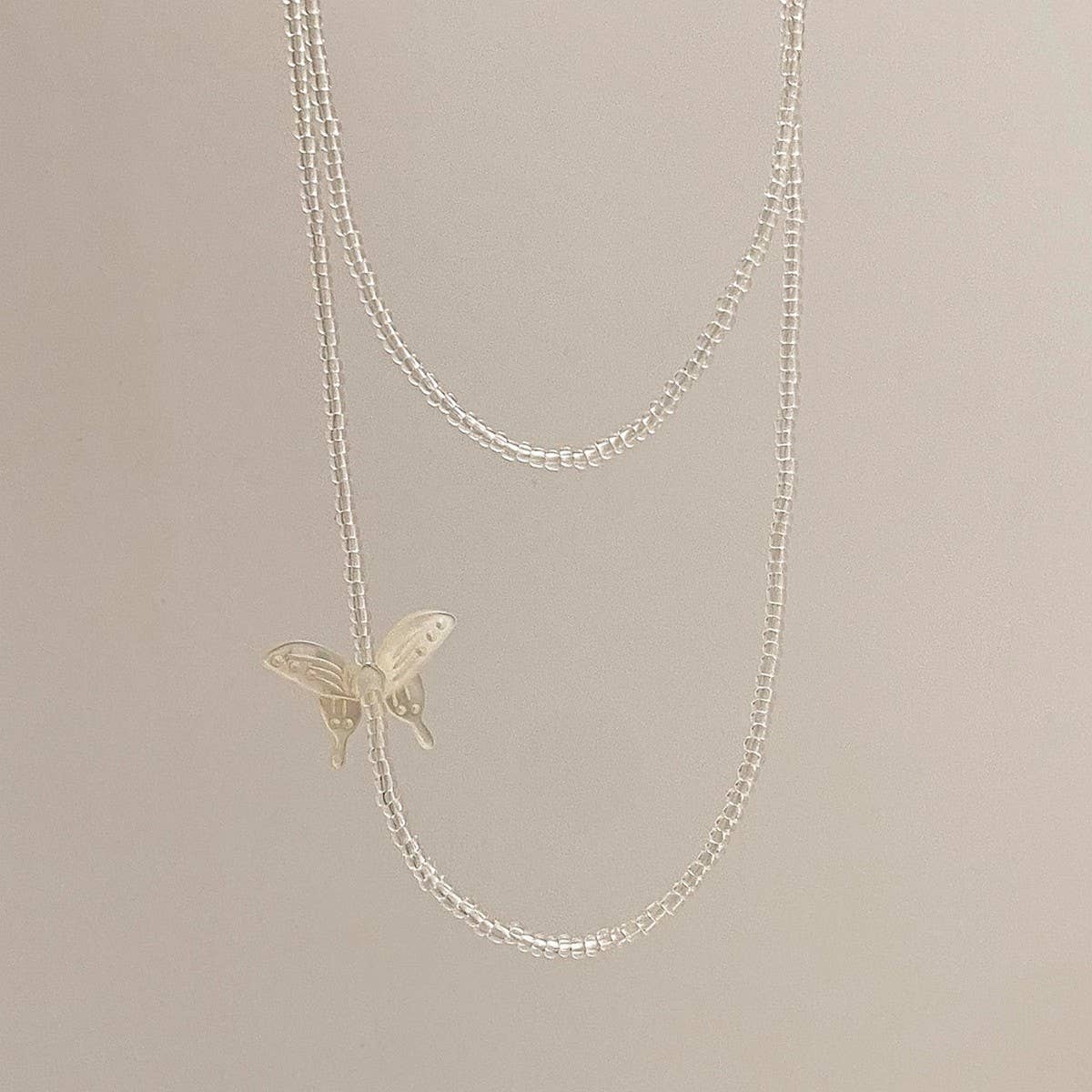 Transparent Crystal Beaded Butterfly Necklace