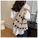 Cwab4569_Heart Pattern Knitted Large Capacity Tote Bag