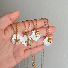 SUMMER STARFISH SHELL STAINLESS STEEL NECKLACE_CWMM3745