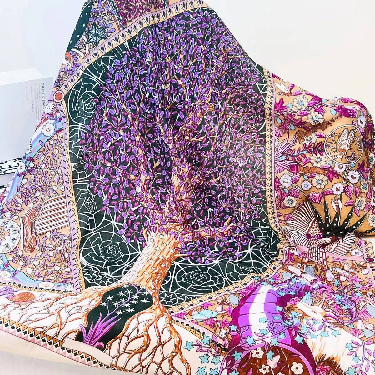 BOLD FLORAL ANIMAL SILK BLEND WRAP_CWASC0890