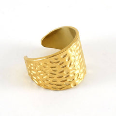 18K Stainless Steel Hammer Cut Ring_Cwaje2480