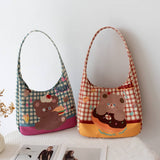 LIGHTWEIGHT LARGE CANVAS TOTE WITH PLAID DESIGN_CWAB5641