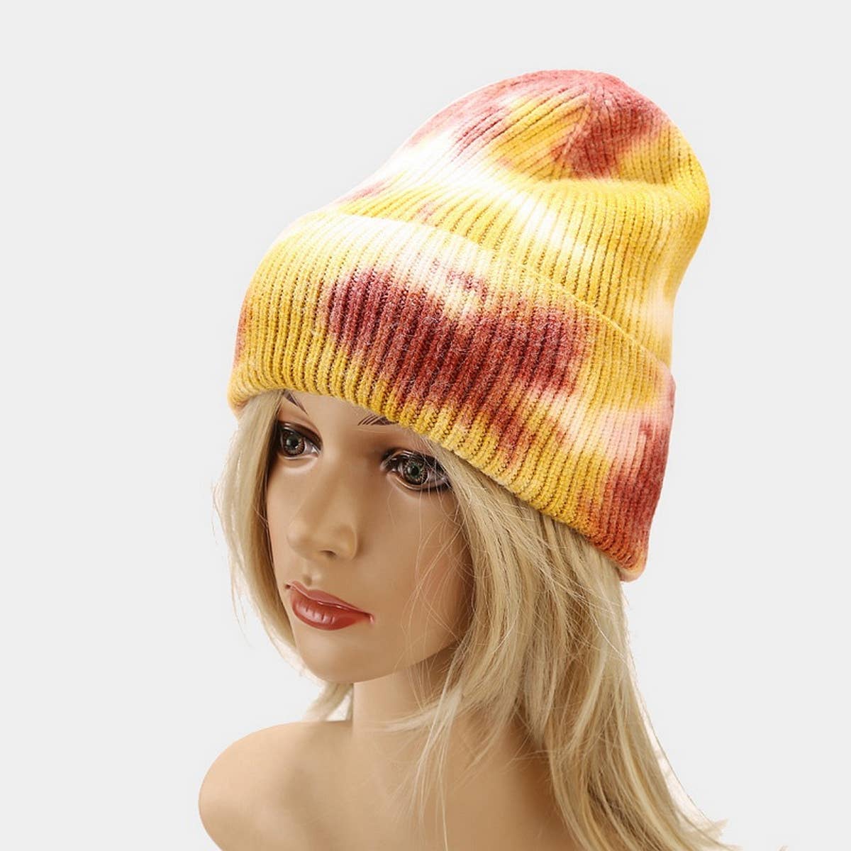 OUTDOOR WARM CURLED EDGE TIE DYE KNITTED HAT_CWAH1593