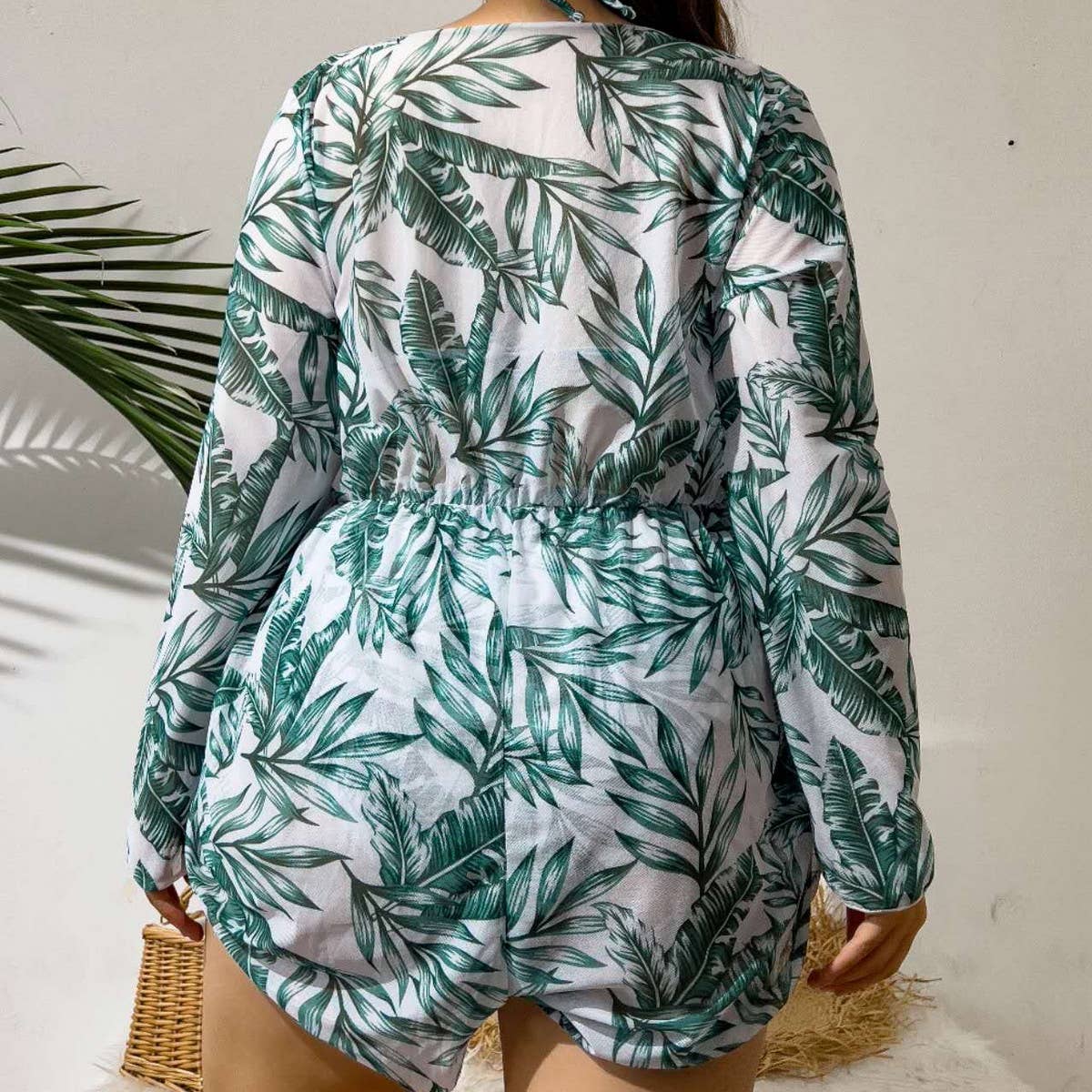 LEAVES SEXY PLUS SIZE SPLIT BIKINI SWIMSUIT_CWMW0223