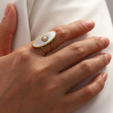 18K GOLD STAINLESS STEEL OVAL PEARL SHELL RING_CWAJE1246