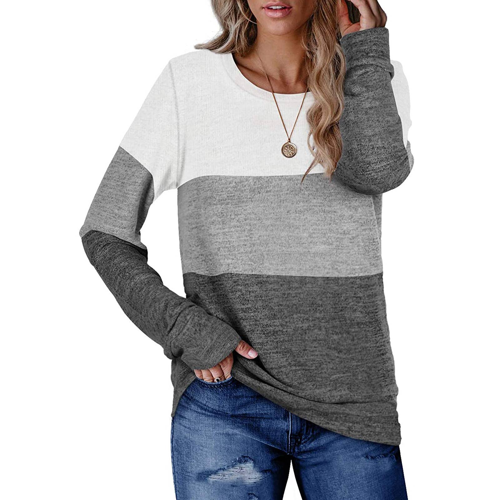 Womens Crew Neck Pullover Matching Color Hoodie