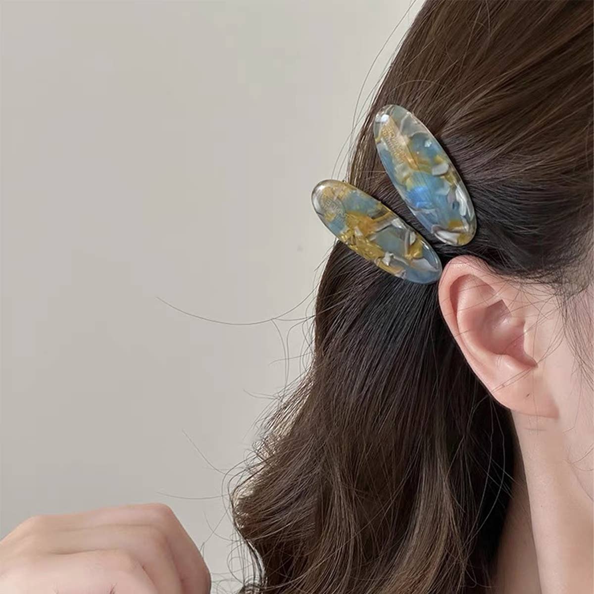 Marble Pattern Oval Resin Hair Barrettes For Women_Cwaha0753