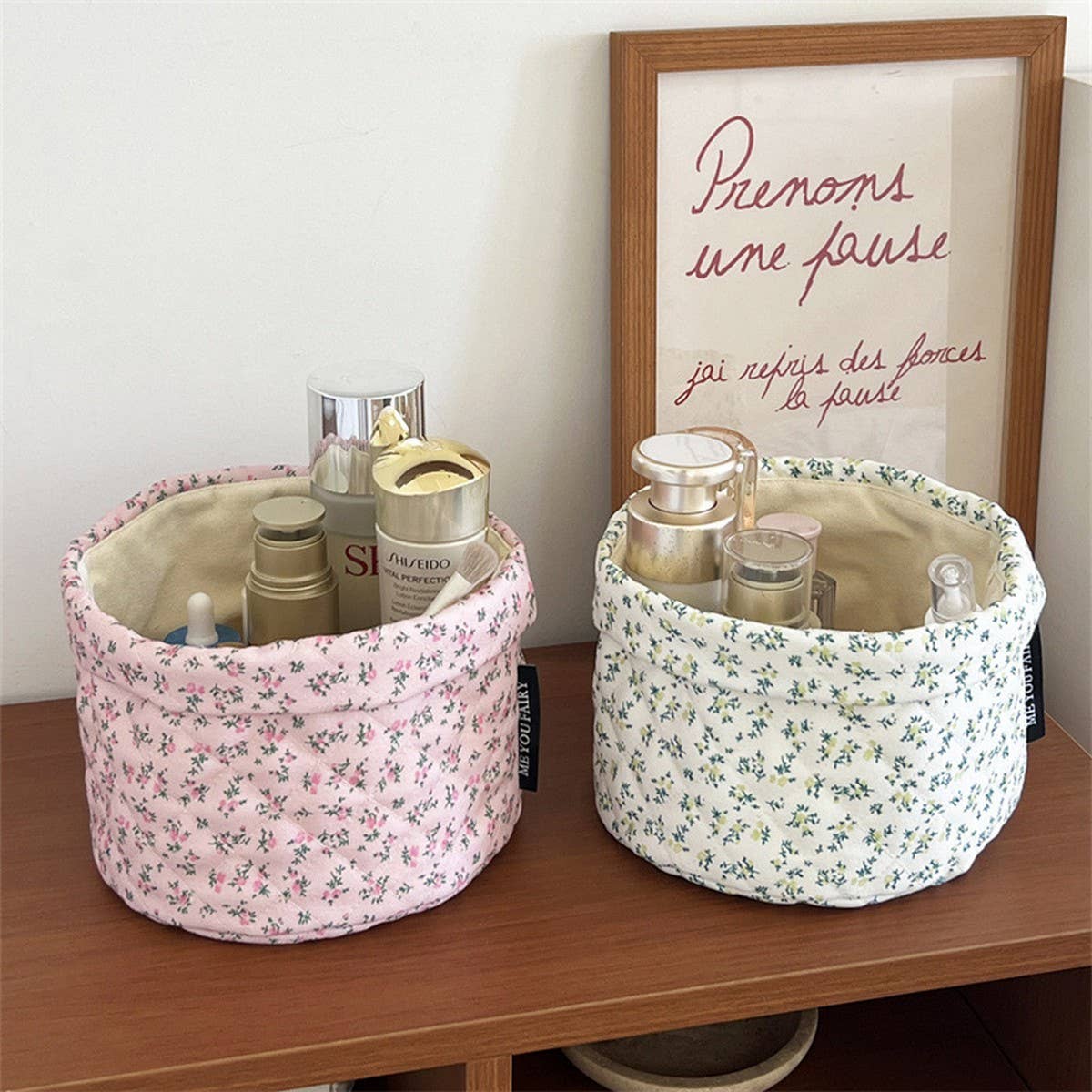 Quilted Floral Bucket Makeup Bag Travel Organizer_Cuab00700
