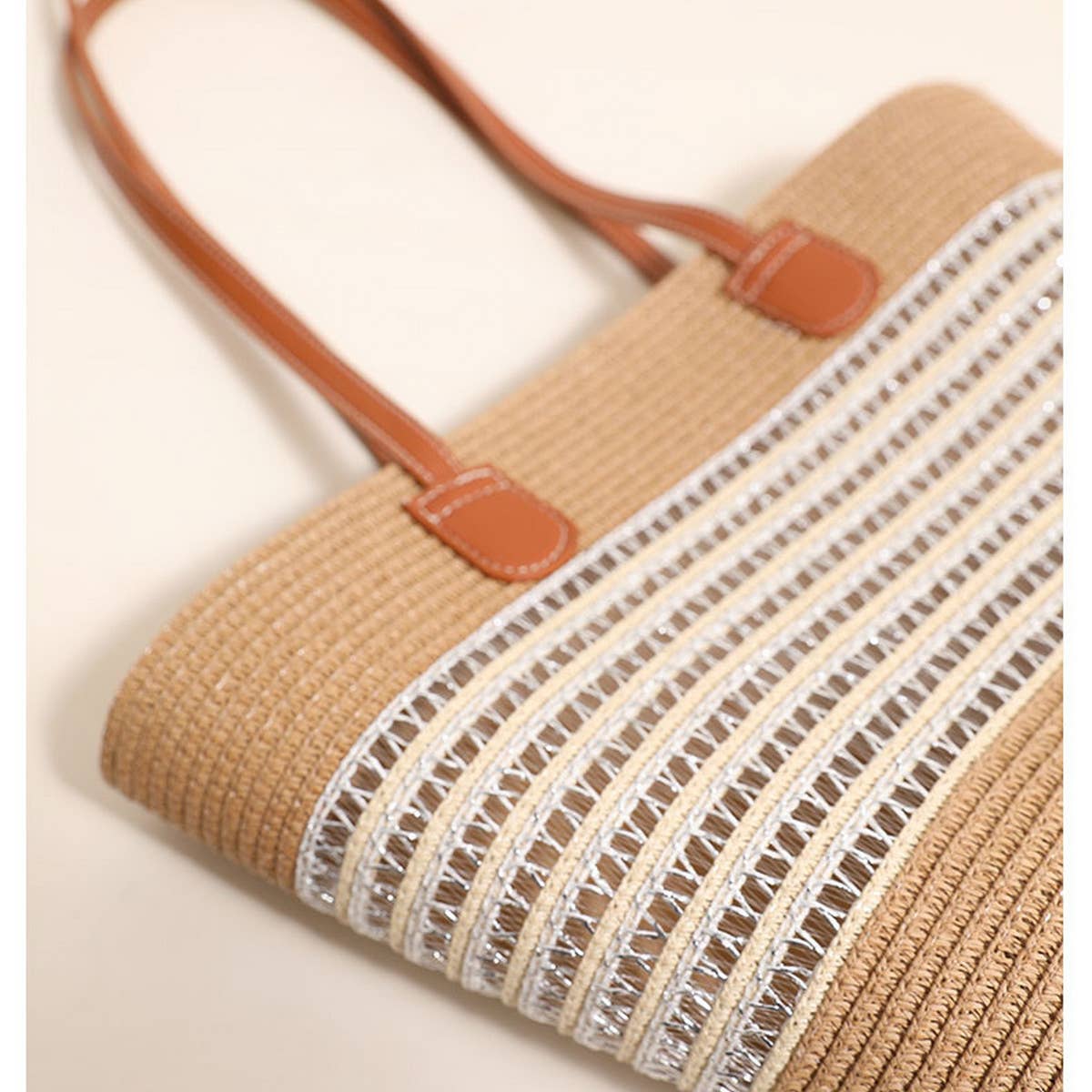 HOLLOW STRIPED ONE SHOULDER BEACH STRAW BAG_CWAB1867