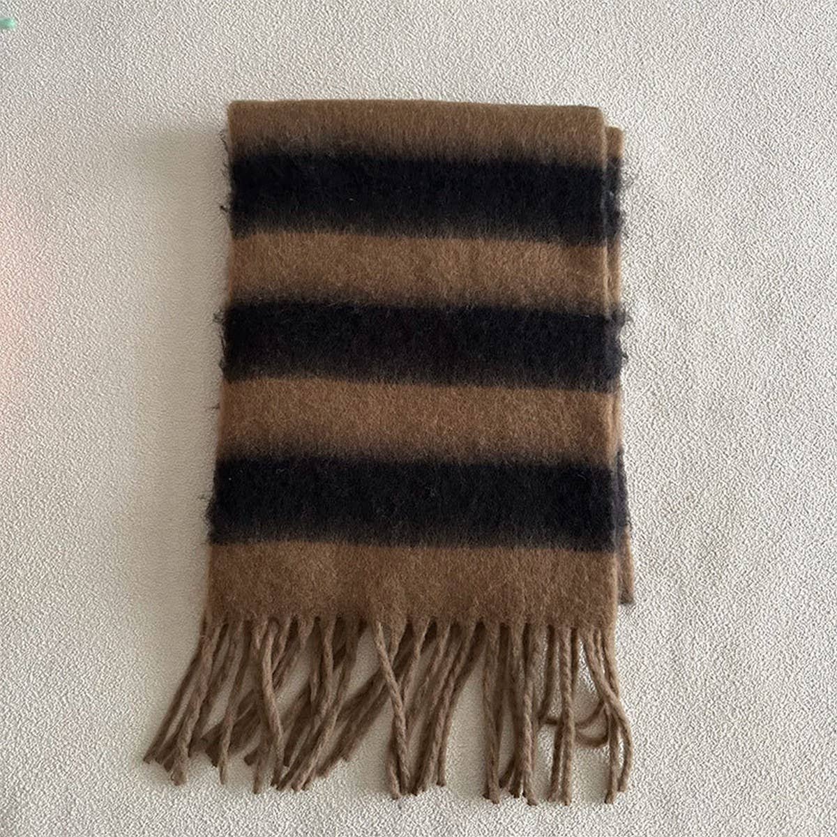 BLUE BROWN STRIPE SCARF THICK WINTER WRAP_CWASC2332