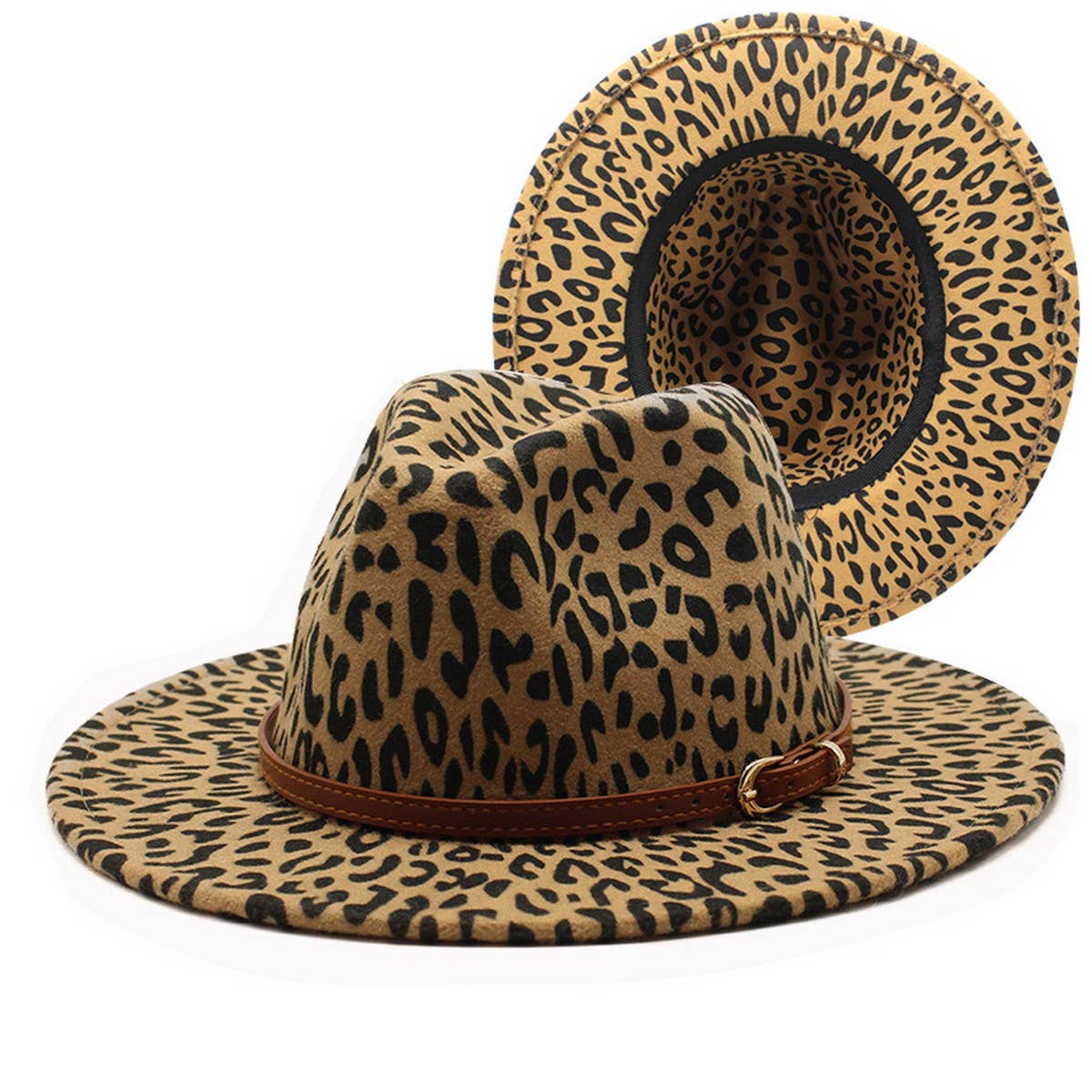 LEOPARD PRINT WOOLEN HAT WIDE BRIM JAZZ HAT_CWAH2534