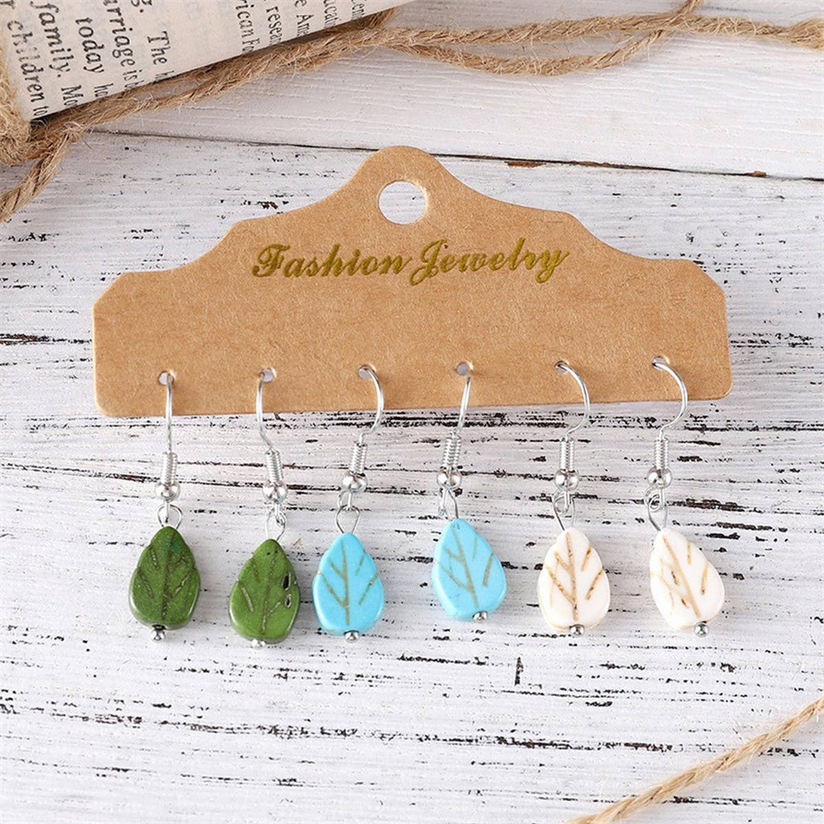 SIMPLE LEAF PENDANT EARRINGS THREE PIECE SET_CWAJE2009