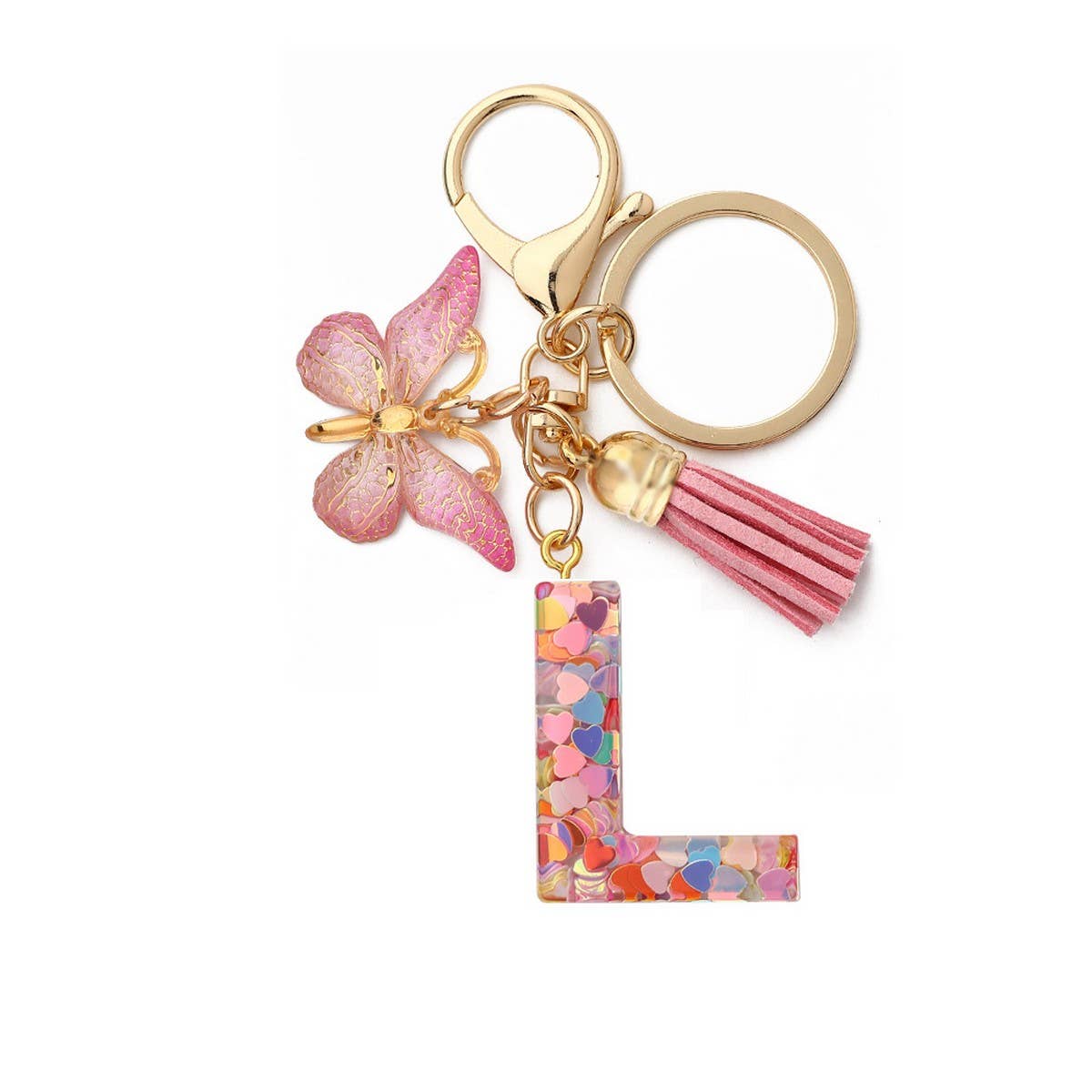 GLITTER RESIN LETTER BUTTERFLY KEYCHAIN_CWMM6866