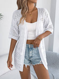 Solid-Color Hollowed-Out Mid-Sleeve Cardigan