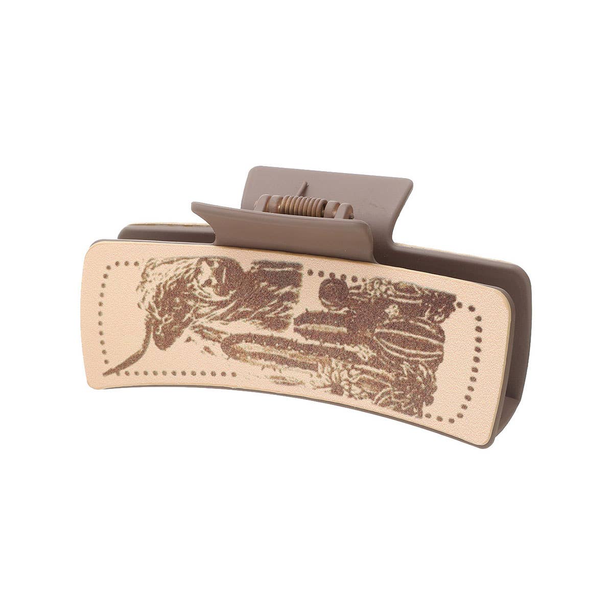 Western Bull Print Leather Hair Claw For Women_Cwasc1631