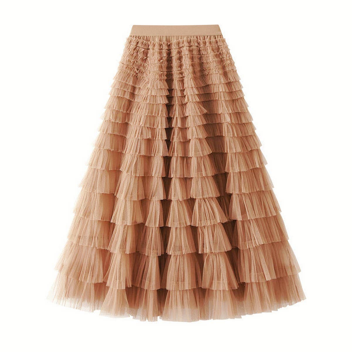 White Tulle Tiered Pleated A-Line Maxi Skirt_Cwbms0369