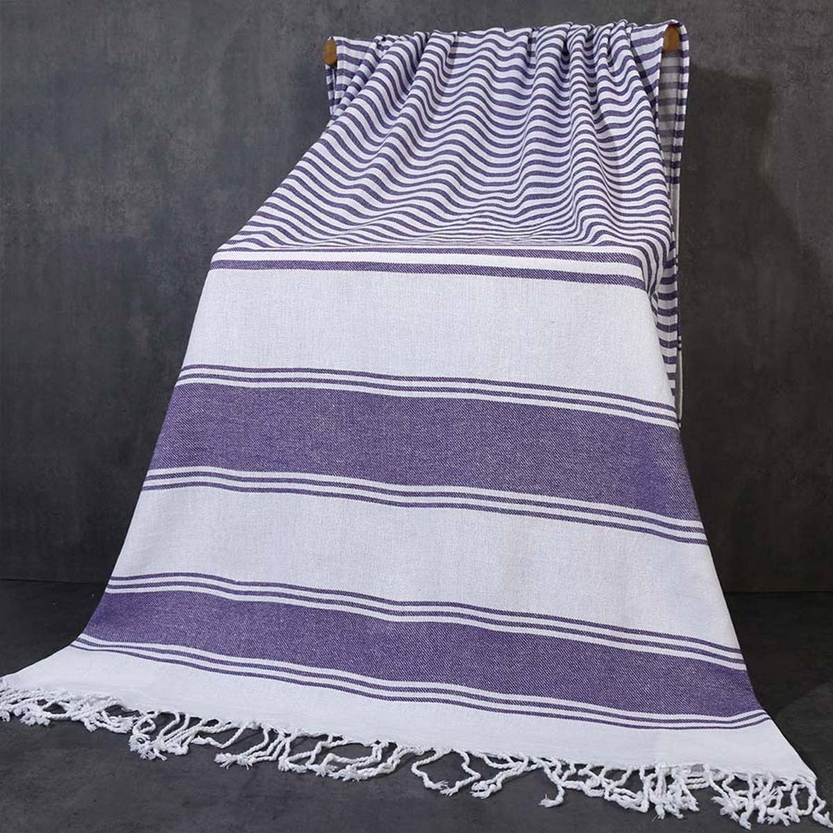STRIPED COTTON TOWEL WITH TASSELS BEACH BATH USE_CWMM7667