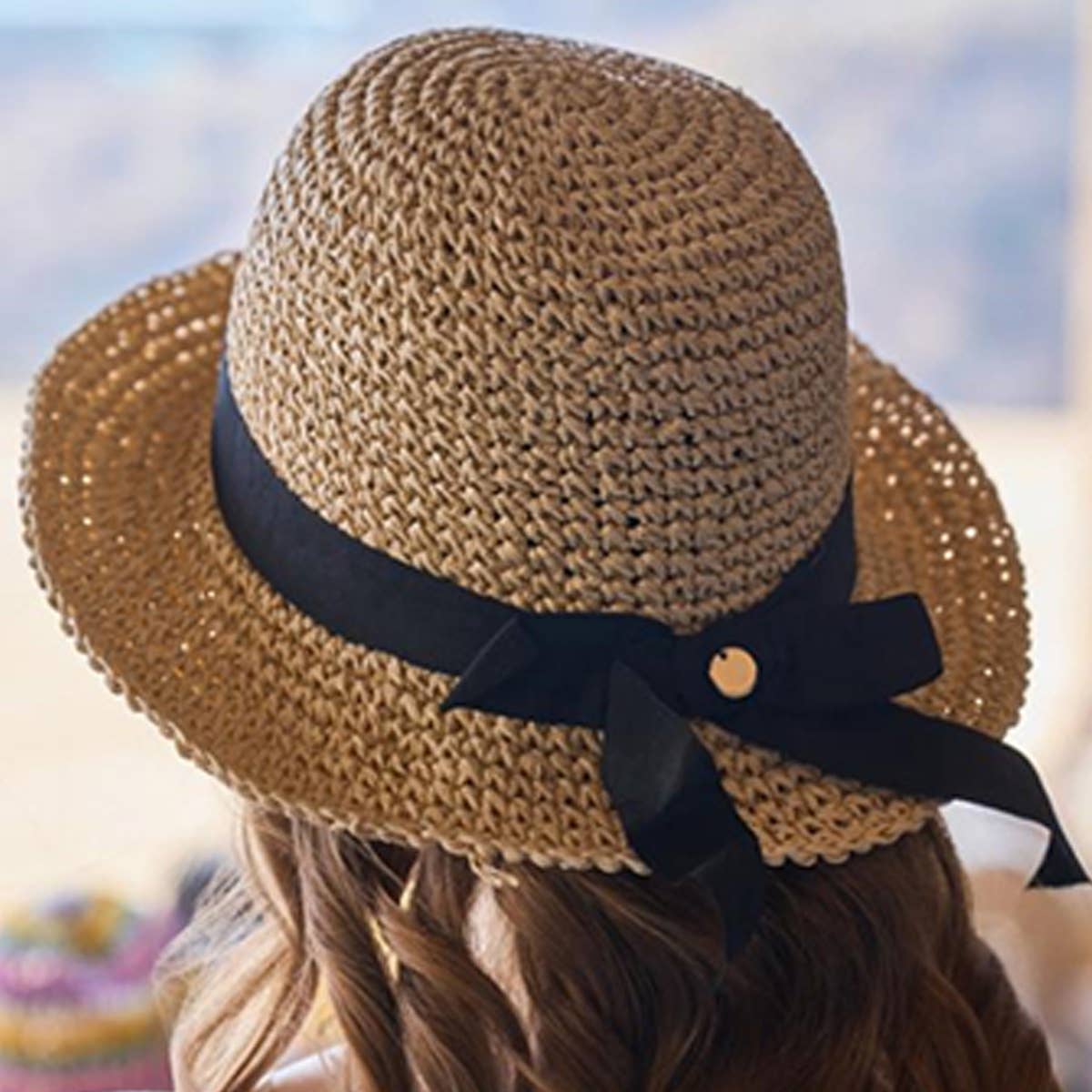 BOW TIE SUN PROTECTION STRAW HAT_CWAH1335