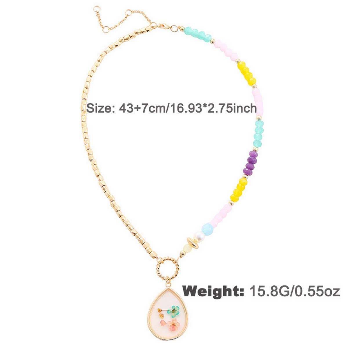 Womens Fashionable Beaded Dried Flower Necklace