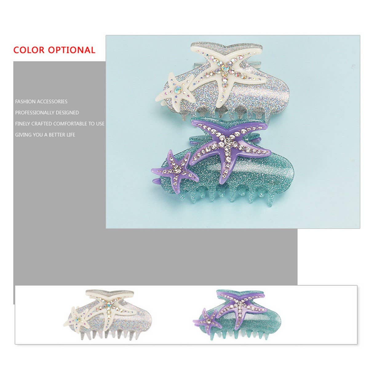 STARFISH SHARK CLIP LIGHT LUXURY DIAMOND HAIRPIN_CWAHA4426