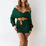 V-Neck Sexy Twist Sweater Wrap Hip Skirt