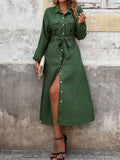 Solid Color Dress With Long Sleeves And Lapels