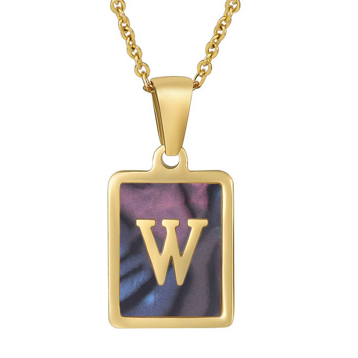 SQUARE SHELL 26 LETTER PENDANT NECKLACE_CWAJE0674