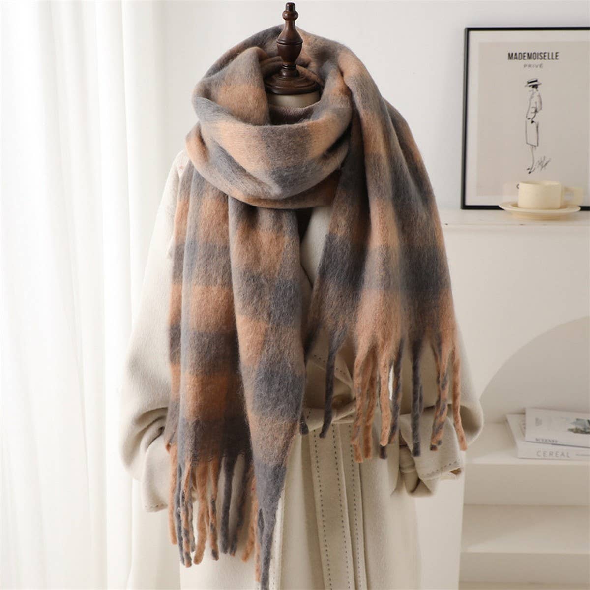 PLAID WINTER SCARF SHAWL THICK SOFT UNISEX WRAP_CWASC0964